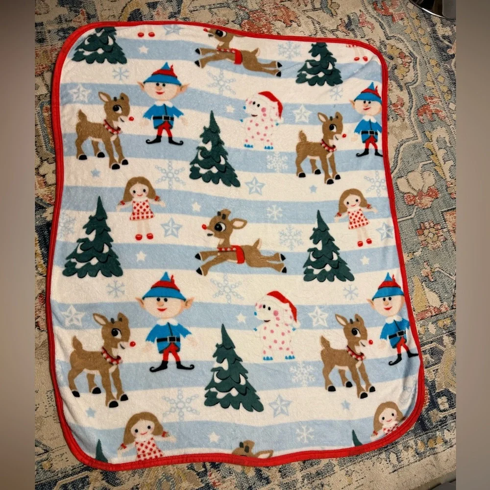 Festive Holiday Blanket with Red Trim